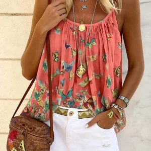 Bohemian Butterfly Print Loose Tank Top Vacation