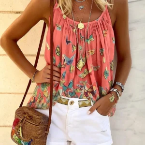 Bohemian Butterfly Print Loose Tank Top Vacation