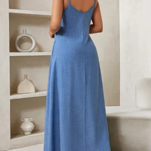 Bohemian V-Neck Maxi Dress Sleeveless Floor-Length Loose Pockets