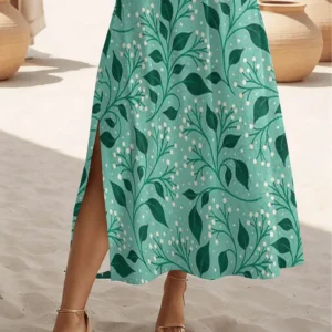Bohemian Printed Maxi Dress Crew Neck Short Sleeve Loose Soft