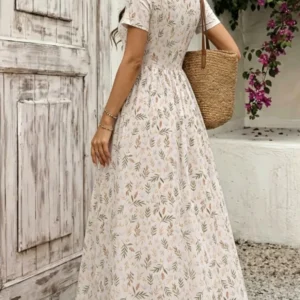 Boho Floral A-Line Short Sleeve Maxi Dress