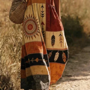 Bohemian Vintage Print Sleeveless Midi Dress