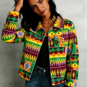 Cropped Geometric Denim Jacket