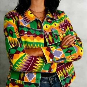 Cropped Geometric Denim Jacket