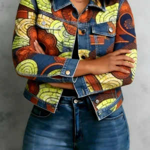 Cropped Geometric Denim Jacket