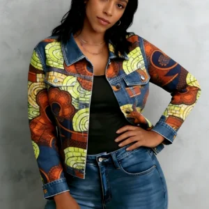 Cropped Geometric Denim Jacket