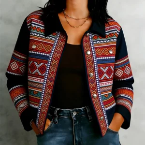 Cropped Geometric Cotton Ethnic Print Boho Jacket