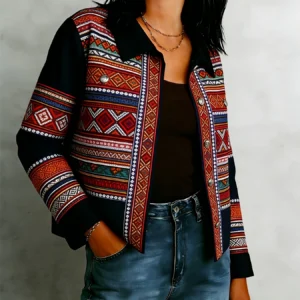 Cropped Geometric Cotton Ethnic Print Boho Jacket