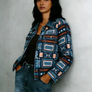 Cropped Bohemian Geometric Print Soft Cotton Jacket
