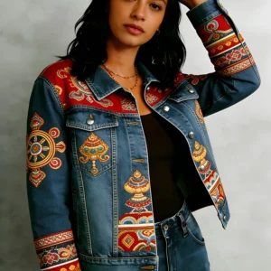 Cropped Geometric Ethnic Print Cotton Boho Cardigan