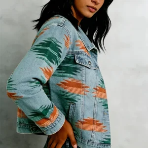 Cropped Geometric Print Cotton Jacket