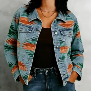 Cropped Geometric Print Cotton Jacket