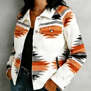 Cropped Lightweight Geometric Print Cotton Jacket