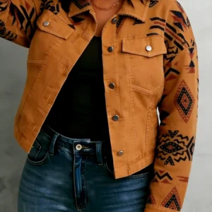 Lightweight Cropped Geometric Print Boho Cotton Jacket