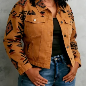 Lightweight Cropped Geometric Print Boho Cotton Jacket