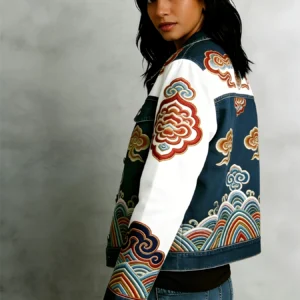 Cropped Geometric Print Cotton Boho Everyday Cardigan Jacket