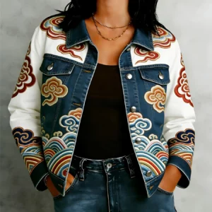 Cropped Geometric Print Cotton Boho Everyday Cardigan Jacket