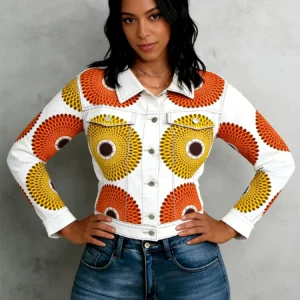 Lightweight Cropped Cotton Geometric Print Boho Jacket