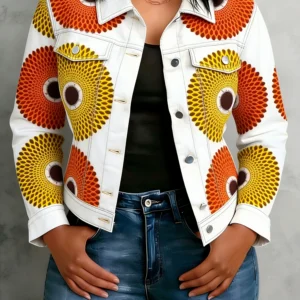 Lightweight Cropped Cotton Geometric Print Boho Jacket