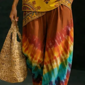 Gradient Print Plus-Size V-Neck Wide-Leg Set