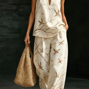 Freehand Bird & Branch Halter Wide-Leg Set