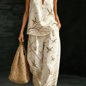 Freehand Bird & Branch Halter Wide-Leg Set