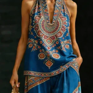 Tie-Dye Plus-Size V-Neck Wide-Leg Set