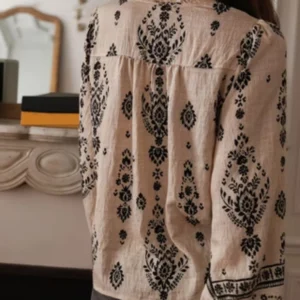 Geometric Print Long-Sleeve Boho Office Shirt