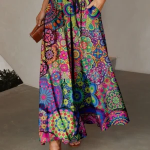 3D Digital Printed Asymmetrical High-Waist Maxi Skirt