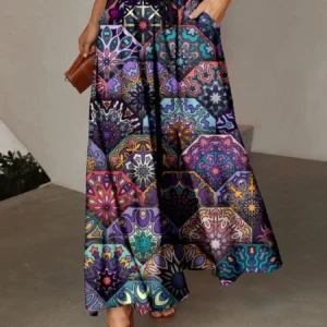 3D Digital Printed Asymmetrical High-Waist Maxi Skirt