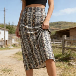 Boho Floral Print Elastic High-Waist A-Line Midi Skirt